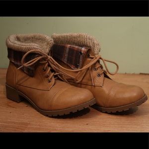 Lace Up Booties Plaid and Knit Details